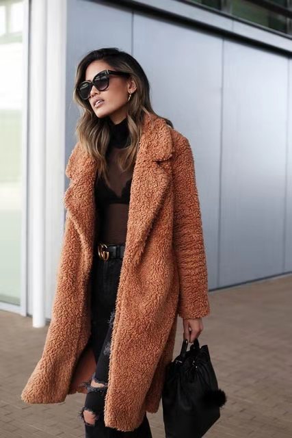 Women's Oversized Long Winter Teddy Coat with Stylish Lapel Collar - Cozy & Warm Outerwear
