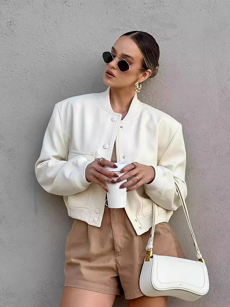 Women's Casual Bomber Jacket with Front Buttons & Flap Pockets - Stylish Lightweight Outerwear