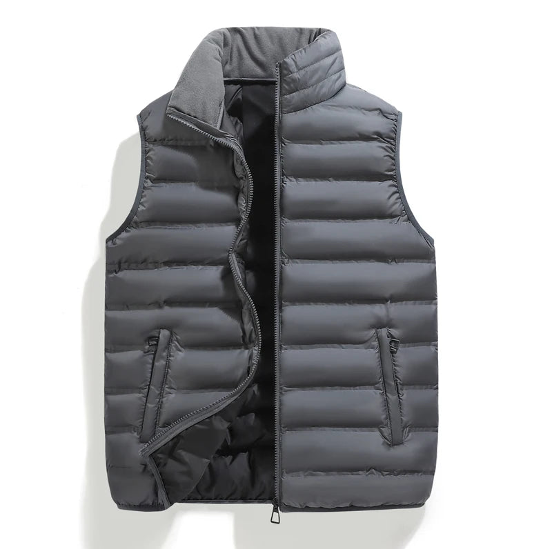 Men Cardigan Down Vest Sleeveless Zipper Vest Coat Male Multi Pockets Solid Color Windproof Warm Padding Down Jacket Clothes