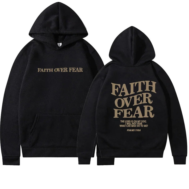 Women's Oversized Hoodie - Faith Over Fear Bible Verse Print - Cozy & Stylish Sweatshirt
