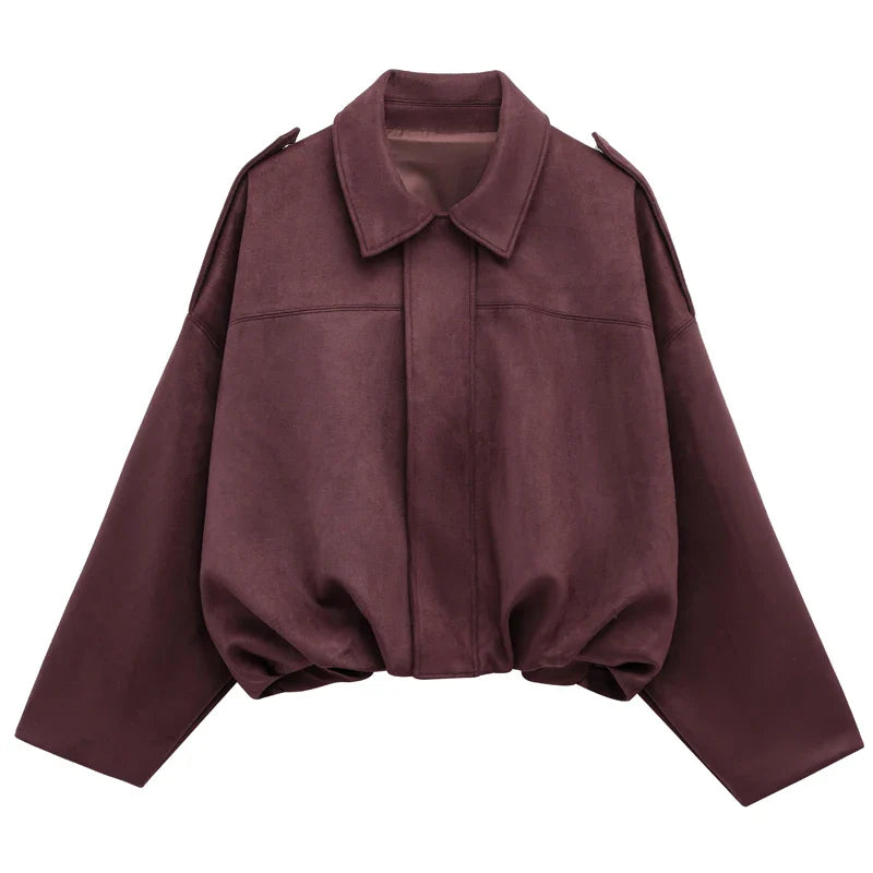Stylish Women's Cropped Bomber Jacket with Lapel Collar & Zip Front - Trendy Outerwear for Every Season