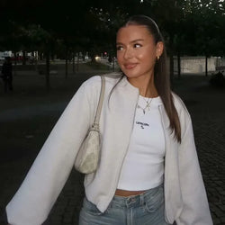 Women's Cropped Bomber Jacket - Long Sleeve, Zip Front, Stylish & Versatile Outerwear