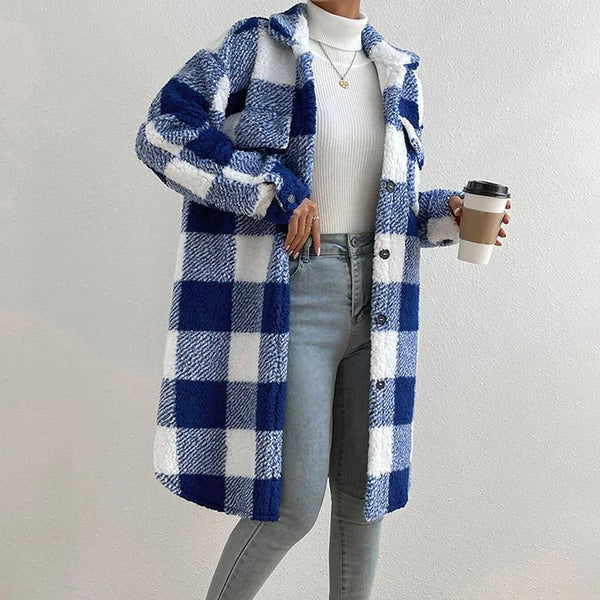Giovana Women's Plaid Jacket with Cozy Polar Fleece Lining - Stylish & Warm Outerwear