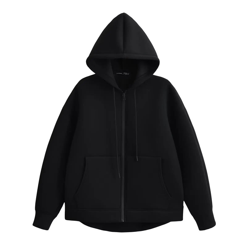 Women's Oversized Zip-Up Hoodie with Drawstring Hood & Pockets - Cozy Casual Wear