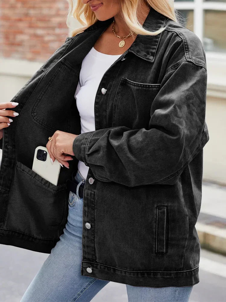 Stylish Women's Oversized Denim Jacket - Trendy Casual Outerwear for Every Season