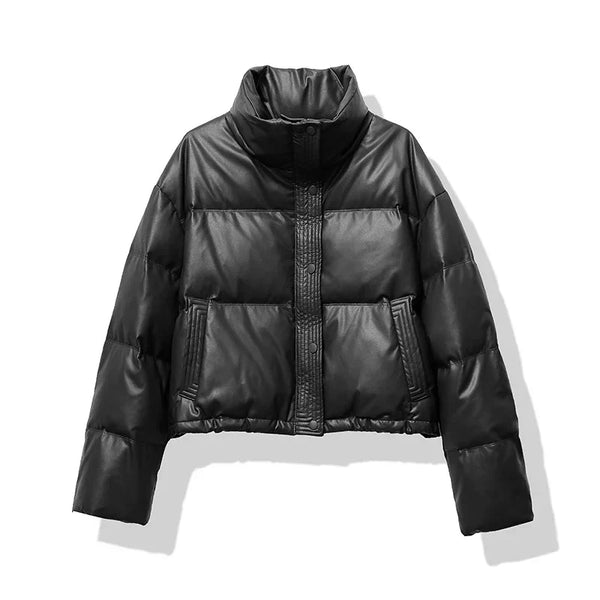 Women's Short Quilted Puffer Jacket with Mock Neck - Stylish & Warm Winter Outerwear