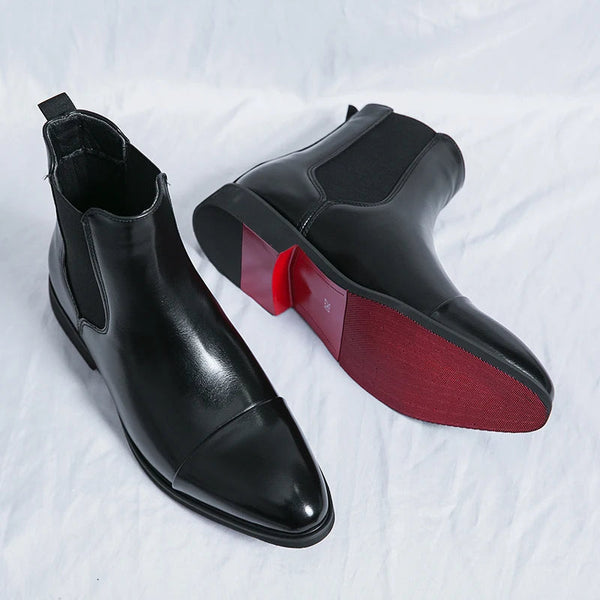 Men's Sleek Fit Leather Chelsea Boots - Ankle Length Cap Toe Slip-On Design - Stylish & Comfortable Footwear