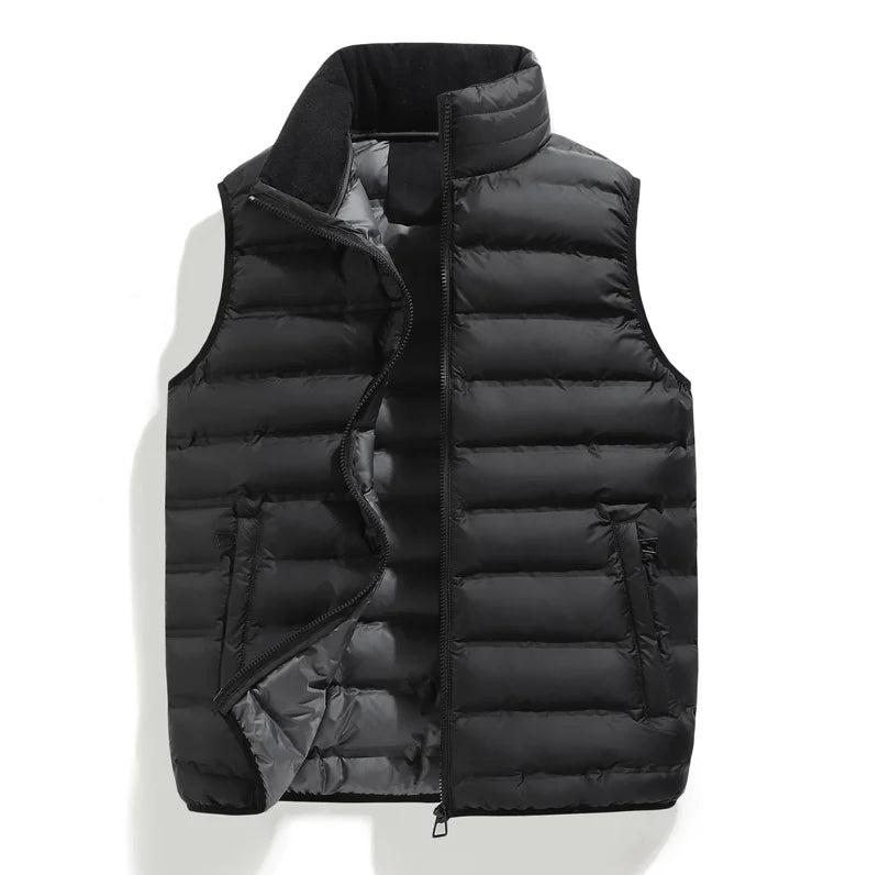 Men Cardigan Down Vest Sleeveless Zipper Vest Coat Male Multi Pockets Solid Color Windproof Warm Padding Down Jacket Clothes