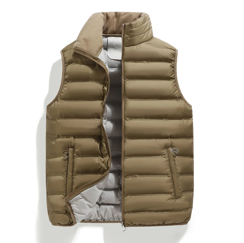 Men Cardigan Down Vest Sleeveless Zipper Vest Coat Male Multi Pockets Solid Color Windproof Warm Padding Down Jacket Clothes