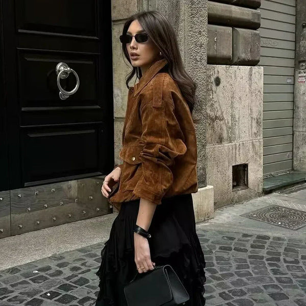 Trendy Women's Streetwear Bomber Jacket with Snap Buttons & Flap Pockets - Stylish Urban Outerwear