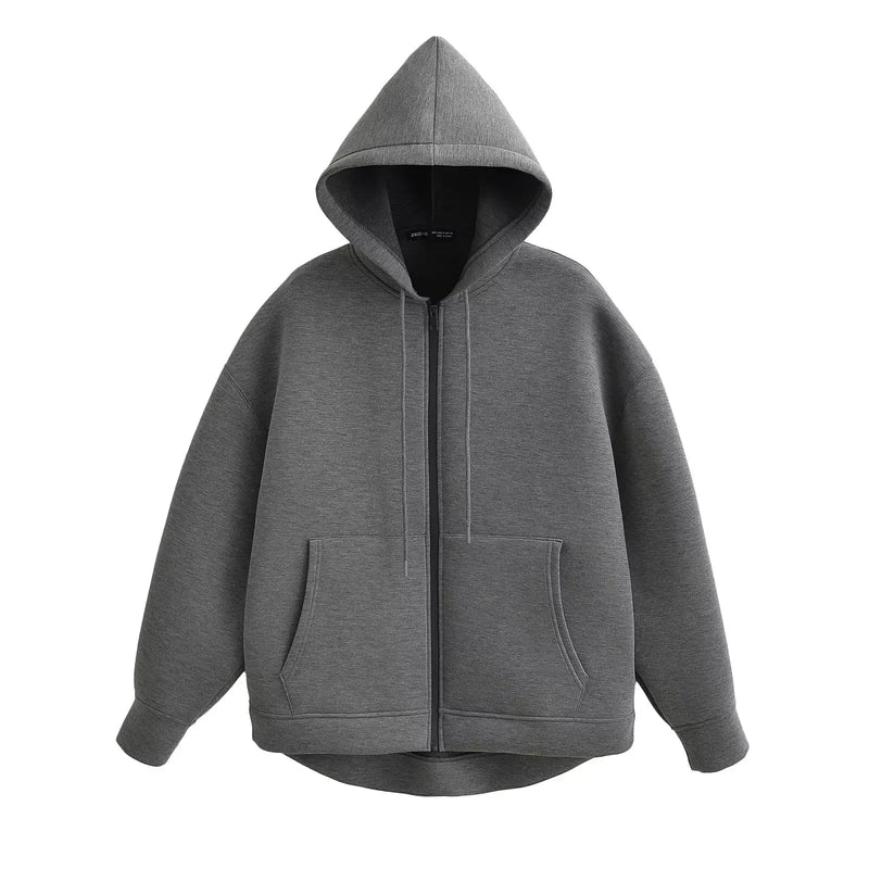 Women's Oversized Zip-Up Hoodie with Drawstring Hood & Pockets - Cozy Casual Wear
