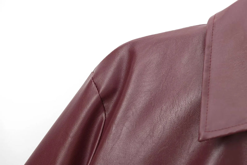 Stylish Women's Leather Jacket with Zipper Front & Classic Lapel Collar - Perfect for All Seasons