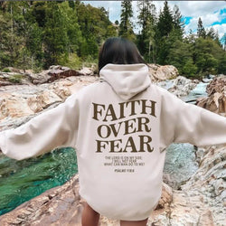Women's Oversized Hoodie - Faith Over Fear Bible Verse Print - Cozy & Stylish Sweatshirt