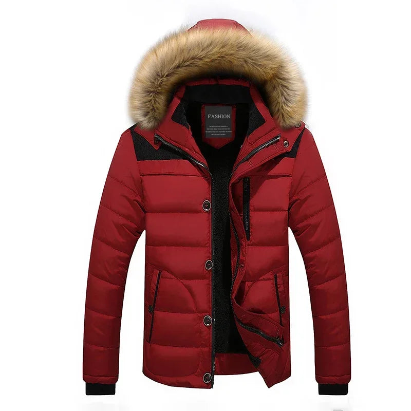 Men's Thick Fur Collar Hooded Parka - Warm Down Jacket with Wool Liner for Winter - Stylish & Cozy Outerwear