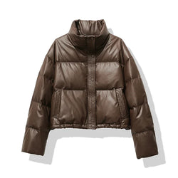 Women's Short Quilted Puffer Jacket with Mock Neck - Stylish & Warm Winter Outerwear