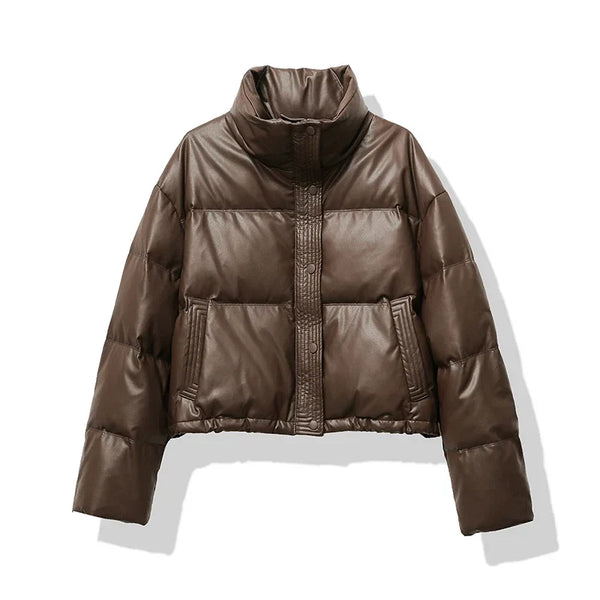 Women's Short Quilted Puffer Jacket with Mock Neck - Stylish & Warm Winter Outerwear