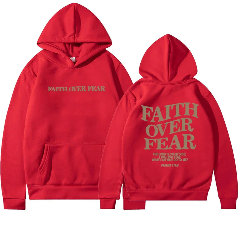 Women's Oversized Hoodie - Faith Over Fear Bible Verse Print - Cozy & Stylish Sweatshirt