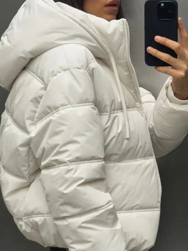 Women's Casual Quilted Hooded Puffer Jacket - Warm Insulated Winter Coat