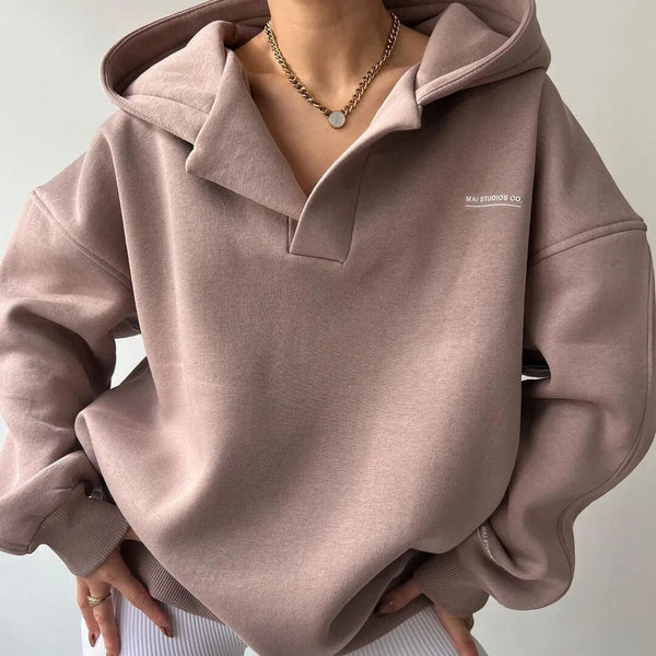Women's Oversized V-Neck Pullover Hoodie - Stylish & Comfortable Sweatshirt