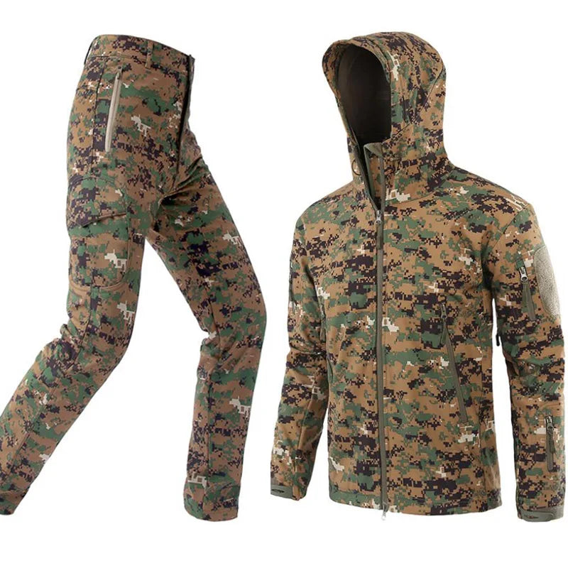 Men's TAD Gear Tactical Softshell Camouflage Jacket & Pants Set - Waterproof Windbreaker for Mountain Hunting & Outdoor Activities
