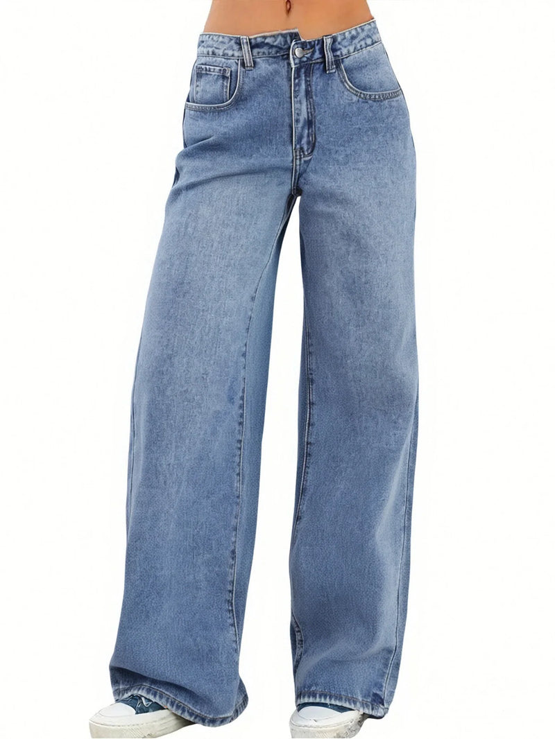 Trendy Light Blue Wide-Leg Jeans for Women | Relaxed Fit Casual Denim Pants