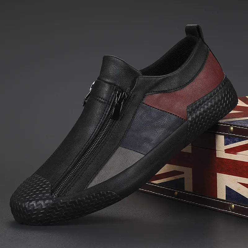 Men's Casual Slip-On Sneakers with Side Zipper & Stylish Contrast Panels - Comfortable Everyday Footwear