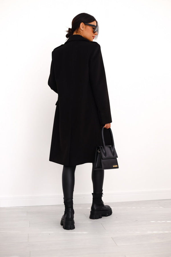 Chic Women's Double-Breasted Long Coat with Elegant Gold Button Accents - Stylish Outerwear for Every Occasion