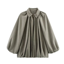Women's Loose Fit Bomber Jacket - Long Puff Sleeves, Zip Front Closure, Stylish Casual Outerwear