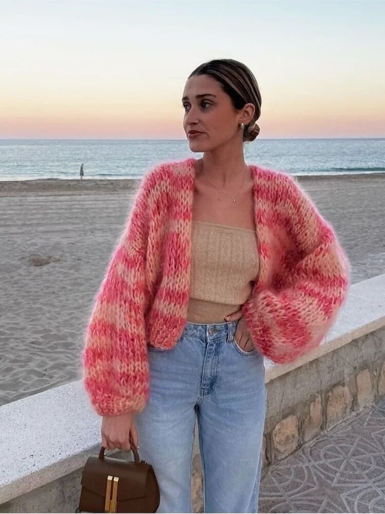 Women's Colorful Chunky Knit Open Front Cardigan - Cozy & Stylish Knitwear
