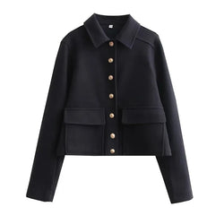 Women's Cropped Aviator Bomber Jacket - Stylish Button Front & Functional Pockets