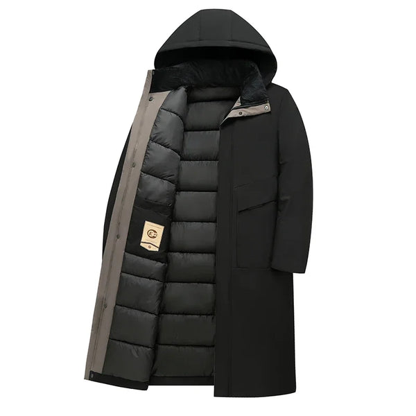 Men's Winter Fleece Long Parka Jacket with Hood - Casual Windbreaker Overcoat for Cold Weather