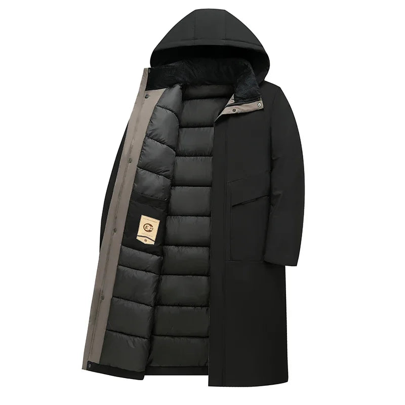 Men's Winter Fleece Long Parka Jacket with Hood - Casual Windbreaker Overcoat for Cold Weather