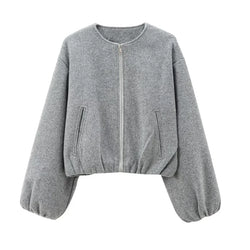Women's Cropped Bomber Jacket - Long Sleeve, Zip Front, Stylish & Versatile Outerwear