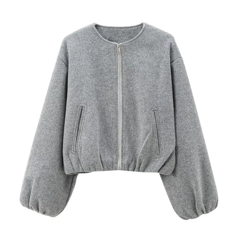 Women's Cropped Bomber Jacket - Long Sleeve, Zip Front, Stylish & Versatile Outerwear