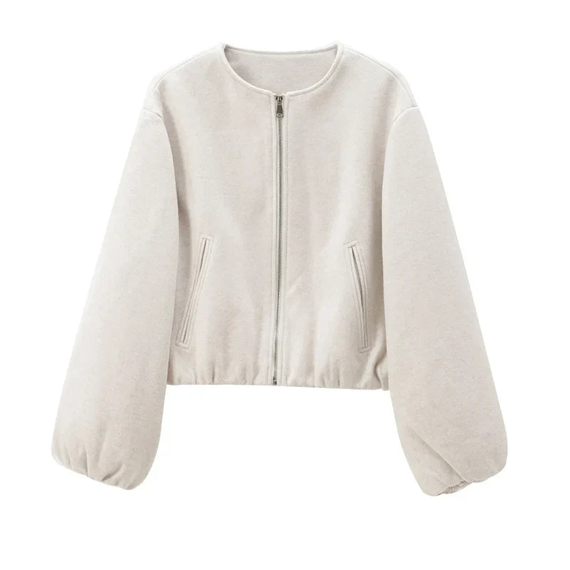 Women's Cropped Bomber Jacket - Long Sleeve, Zip Front, Stylish & Versatile Outerwear