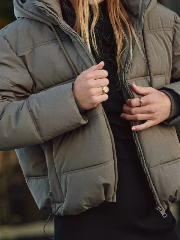 Women's Casual Quilted Hooded Puffer Jacket - Warm Insulated Winter Coat