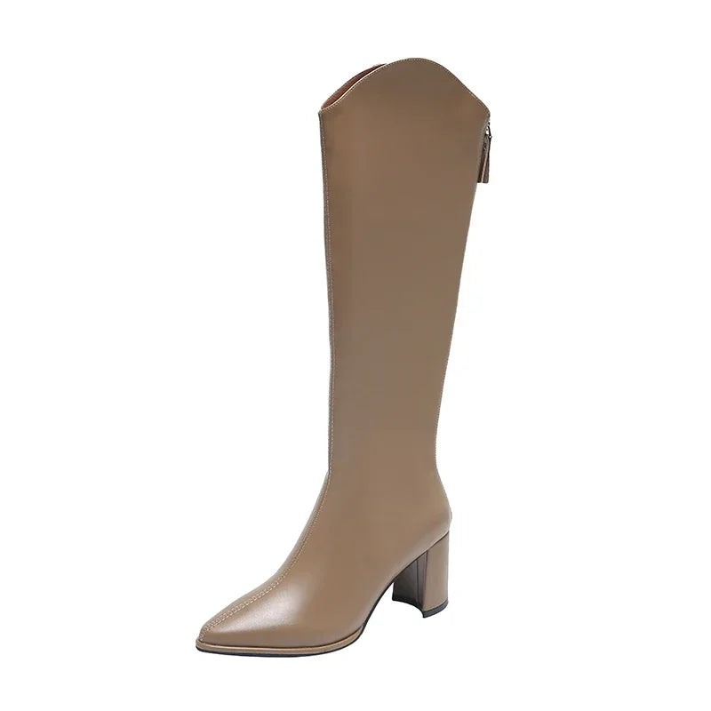 Stylish Women's Knee High Boots with Side Zip Closure & Comfortable Block Heel