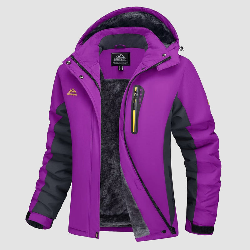 Women's Waterproof Fleece-Lined Ski Jacket with Adjustable Hood - Insulated Winter Outerwear for Cold Weather Adventures