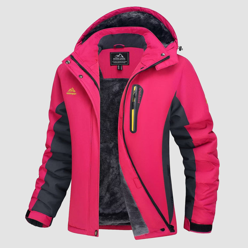 Women's Waterproof Fleece-Lined Ski Jacket with Adjustable Hood - Insulated Winter Outerwear for Cold Weather Adventures