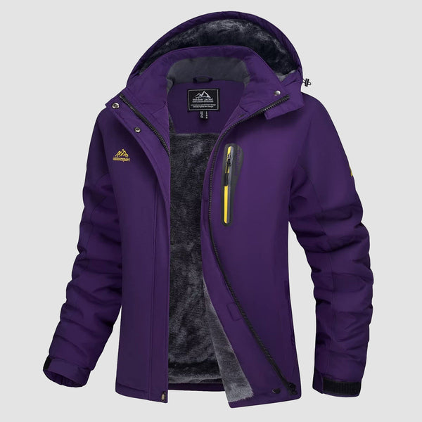 Women's Waterproof Fleece-Lined Ski Jacket with Adjustable Hood - Insulated Winter Outerwear for Cold Weather Adventures