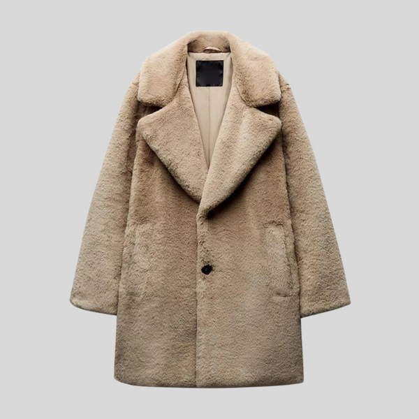 Women's Oversized Fur Winter Coat - Stylish Lapel Collar & Button Front Design for Ultimate Warmth