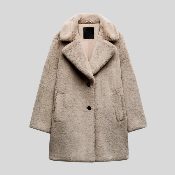 Women's Oversized Fur Winter Coat - Stylish Lapel Collar & Button Front Design for Ultimate Warmth