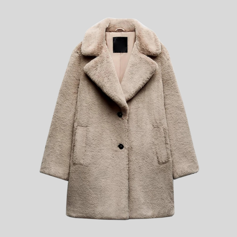 Women's Oversized Fur Winter Coat - Stylish Lapel Collar & Button Front Design for Ultimate Warmth