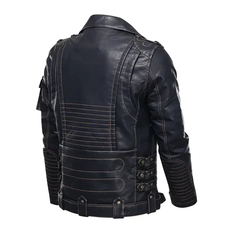 Plus Size Men's Leather Jackets Luxury Brand Winter Men's Fashion Motorcycle Leather Jacket Cool Zipper Pockets Leather Jacket