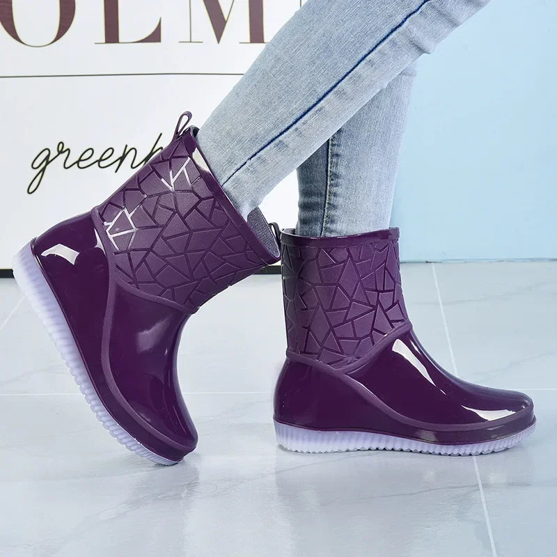 Women's Mid-Calf Waterproof Rain Boots - Lightweight, Non-Slip Sole for Ultimate Comfort & Style