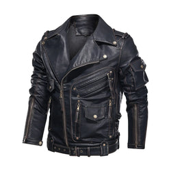 Plus Size Men's Leather Jackets Luxury Brand Winter Men's Fashion Motorcycle Leather Jacket Cool Zipper Pockets Leather Jacket