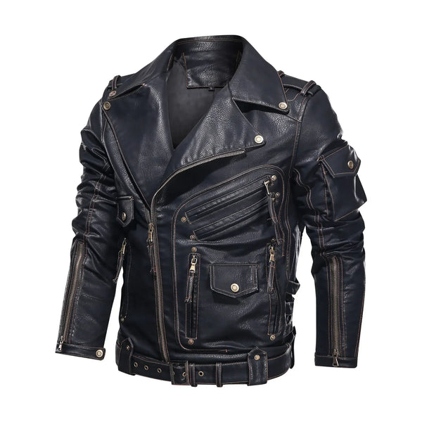 Plus Size Men's Leather Jackets Luxury Brand Winter Men's Fashion Motorcycle Leather Jacket Cool Zipper Pockets Leather Jacket
