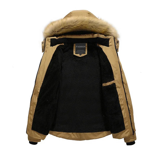 Men's Thick Fur Collar Hooded Parka - Warm Down Jacket with Wool Liner for Winter - Stylish & Cozy Outerwear