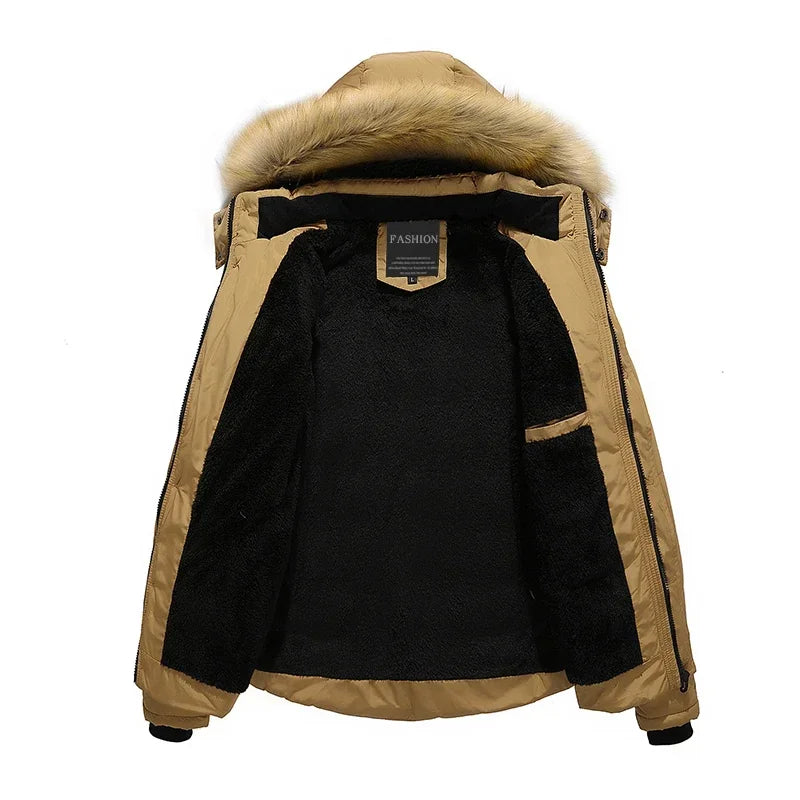 Men's Thick Fur Collar Hooded Parka - Warm Down Jacket with Wool Liner for Winter - Stylish & Cozy Outerwear