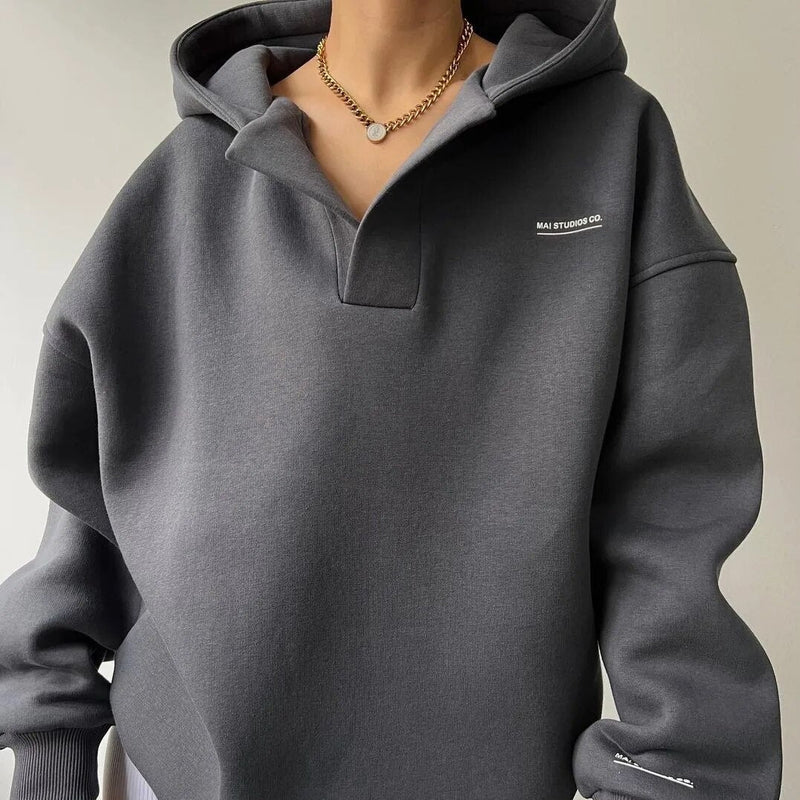 Women's Oversized V-Neck Pullover Hoodie - Stylish & Comfortable Sweatshirt
